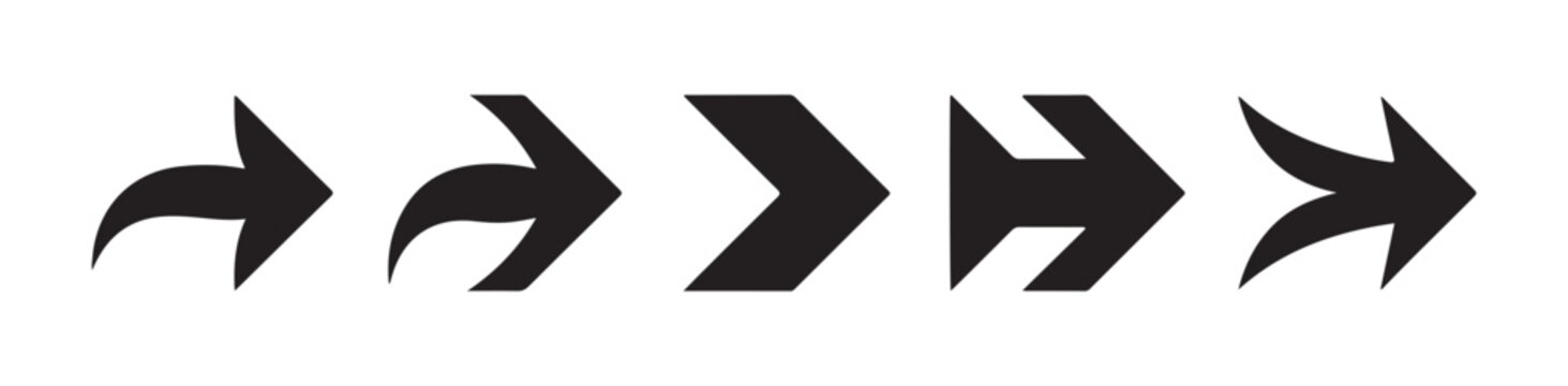 Various artistic black arrow designs with sharp and curved edges for creative graphic composition.