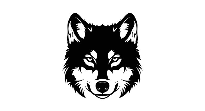 Wolf head, black and white illustration, animal design, vector icon