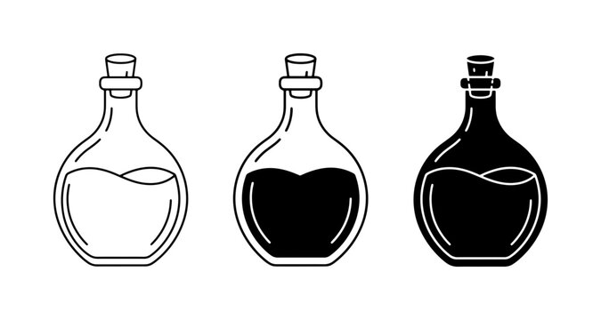 Glass Potion Bottles, Vintage Apothecary Jars, Alchemy Elixir Containers, Set of 3
