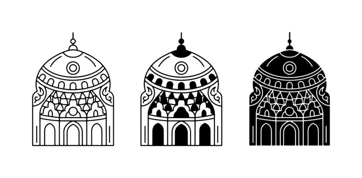 Islamic Domes Vector Set, Ornate Architecture Icons, Traditional Building Silhouettes