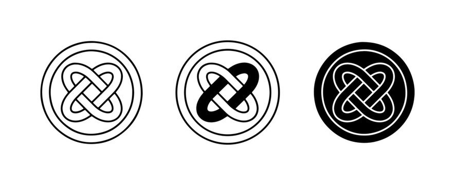 Celtic Knot Icon Set, Circular Symbol, Black and White Graphics, Infinity Loop Design
