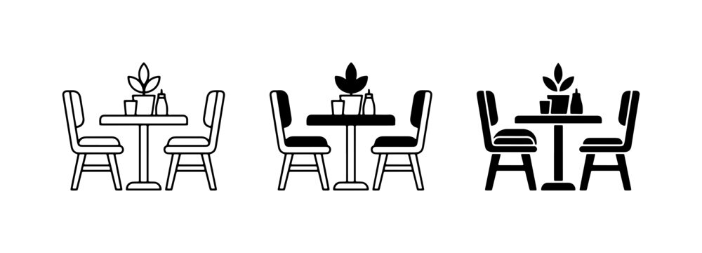 Table and Chairs Icons, Restaurant Seating Set, Cafe Dining Vector Graphics