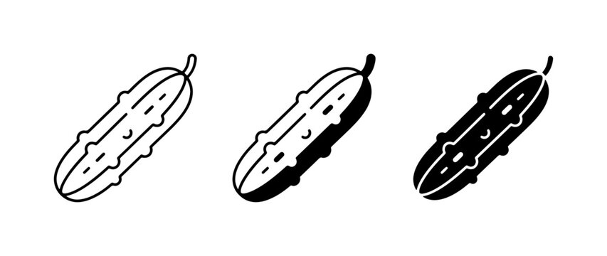 Cucumber Icons Set, Fresh Vegetable Vector Graphics, Healthy Food Illustrations