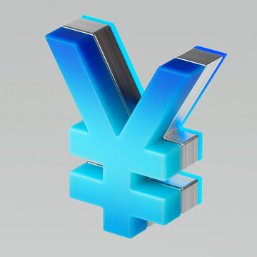 3D render of the Japanese Yen currency symbol in blue gradient. Perfect for financial contexts, business reports, banking apps, and international trade visualizations.