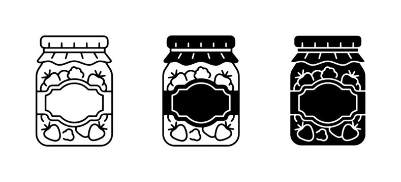 Strawberry Jam Jar Icons, Preserves Food Vector Set, Sweet Fruit Spread Graphics