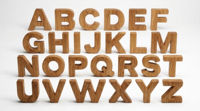 Wooden Alphabet Letters on White Background.