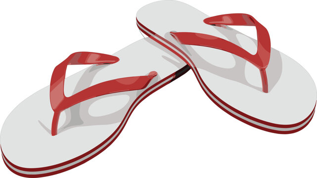 Red and white flip flops pair, summer beach footwear sandals vector illustration on white background