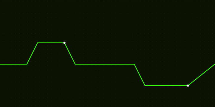 Green digital graph with white points on dark background technology trend line.