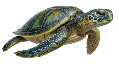 Obraz premium Close-up of a Sea Turtle Swimming in Clear Ocean Water with Bright Lighting
