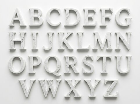 Alphabet letters uppercase embossed metal.