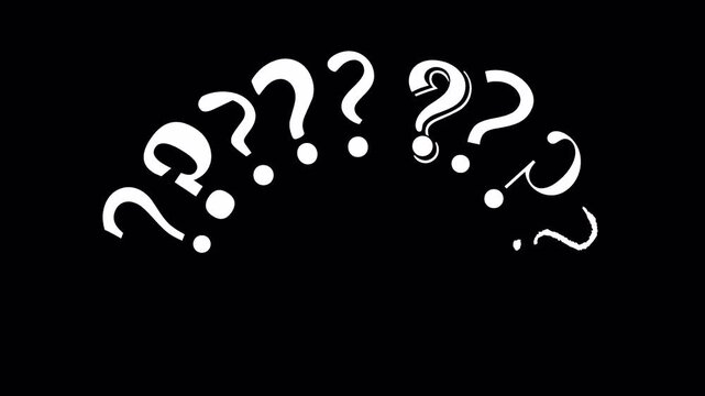 Loopable question mark animation featuring white symbols bouncing and collapsing on a transparent alpha background