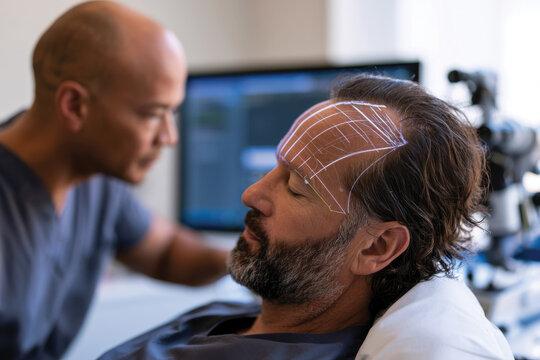 A medical expert conducts a brain mapping procedure applying electrodes, demonstrating the blend of technology and patient care in the field of neuroscience and mental health.