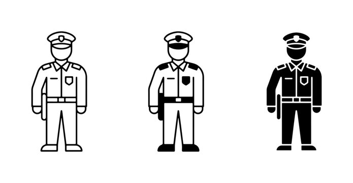 Police Officer Icons, Law Enforcement Uniform Vector Graphics, Security Personnel Silhouettes