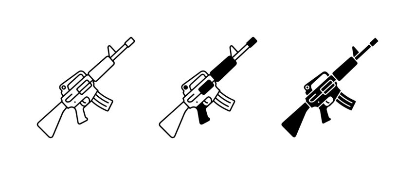 Assault Rifle Icons, Military Weapon Vector Graphics, Combat Firearm Symbols