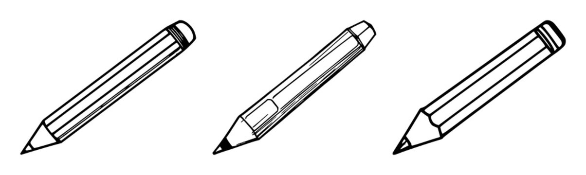 Retro pencil set with black line art on white background featuring vintage, illustration, simple with line drawing and minimalist