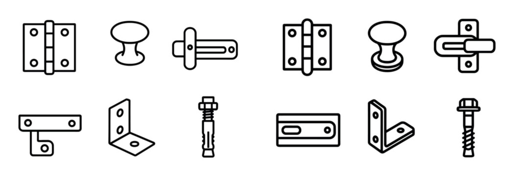 Hardware icons with hinge knob bolt minimal
