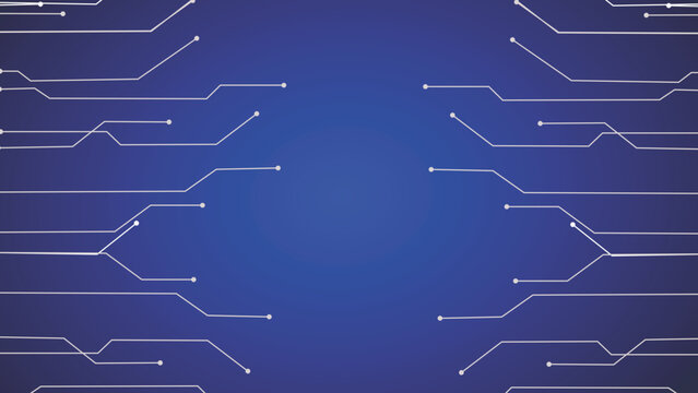 Clean white lines and dots forming a circuit board pattern on a blue gradient.