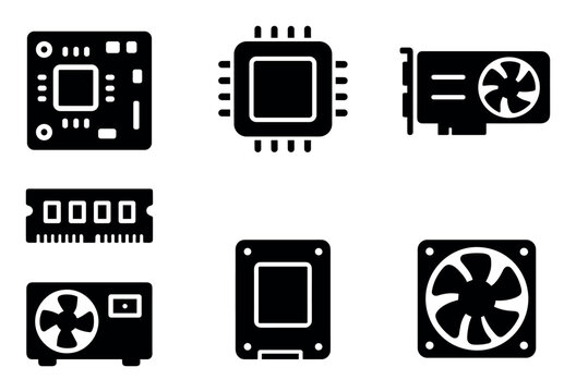 Technology icons with cpu gpu memory flat