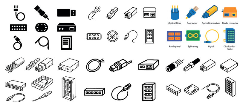 Network icons with cable connector patch minimal