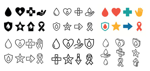 Fototapeta premium Health icons with heart drop cross outline