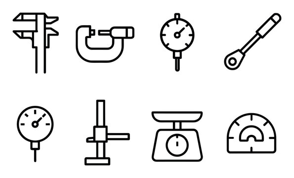Measurement icons with caliper micrometer dial outline