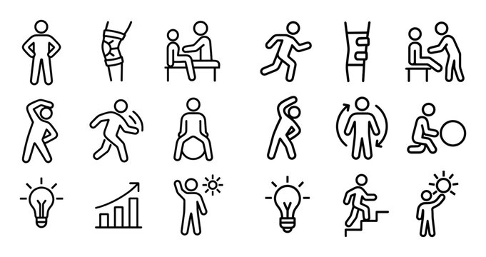 Wellness icons with person running exercise ball outline