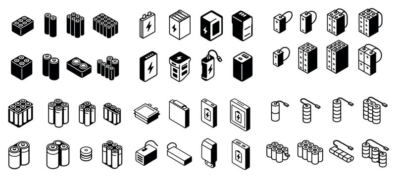 Battery icons with cell cylinder and pack outline