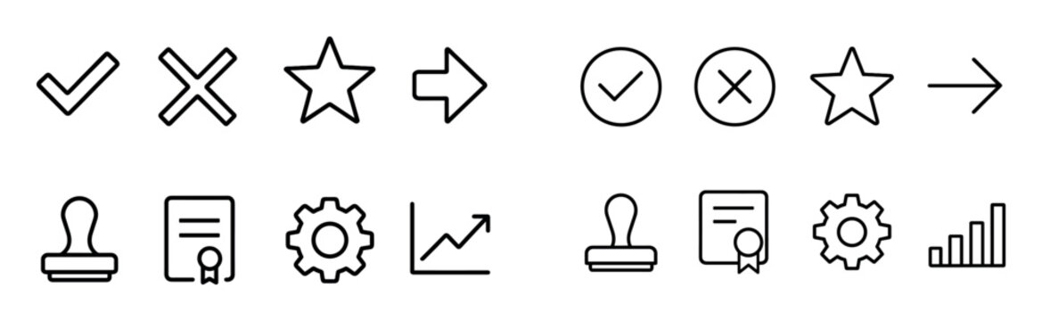 Business icons with stamp certificate gear outline