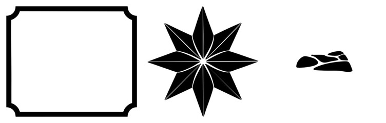 Obraz premium This set features a sharp compass rose, a decorative border, and a stone shape. Use this nautical star, jagged rock, or emblem kit for clean graphic design projects.