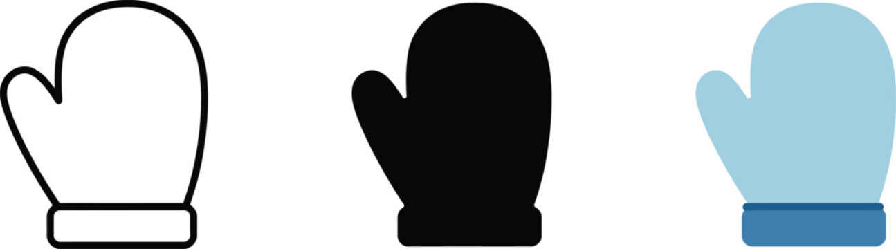 Winter mittens set outline silhouette and color illustration