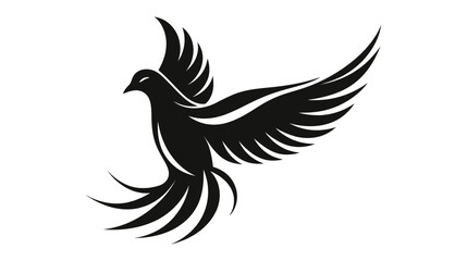 Fototapeta premium Phoenix bird icon in black silhouette flying with outstretched wings