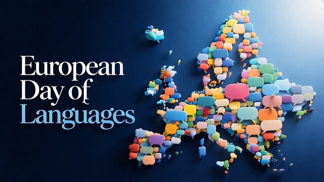 European day of languages concept map made of colorful speech bubbles