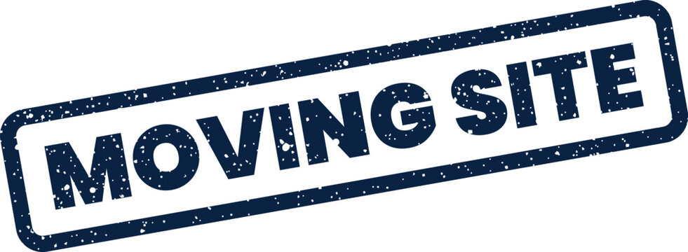 Moving site rubber stamp icon with distressed texture for web development and digital construction zone notices