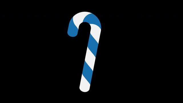 Candy cane with striped animation. Rotating candy canes animation. Cartoon candy cane. Elements for greeting card. Transparent background with alpha channel