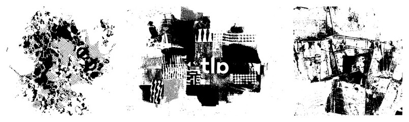 Obraz premium Edgy mixed composition featuring a gritty collage, punk zine aesthetic, and distressed halftone textures. This experimental art piece uses torn paper motifs and dark ink splashes.