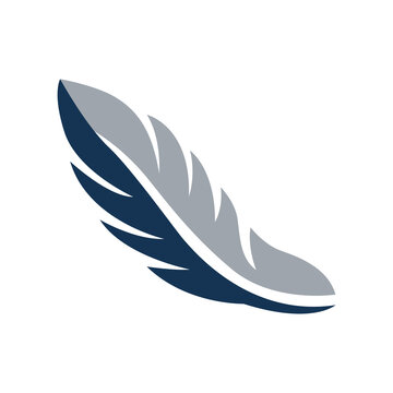 Minimalist feather logo vector illustration. Elegant two-tone quill plume icon for law firm, notary, writing, publishing, soft, and lightweight concept.