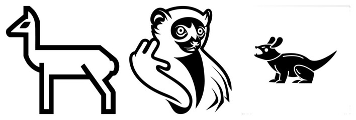 Obraz premium This set features a stylized llama, a cheeky lemur, and a small marsupial. These animal include a lanky vicuña, a primate, and a tiny joey rendered in high contrast black and white.