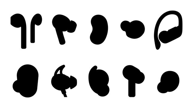 Collection of Wireless Earbud Silhouettes on White Background