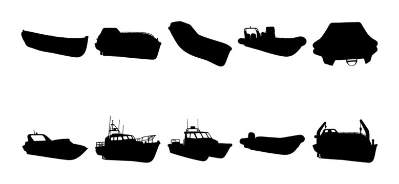 Collection of silhouette boat types from various angles