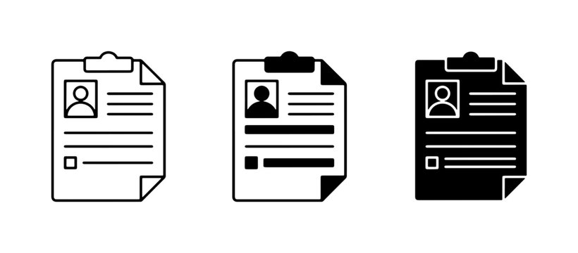 Resume Icons Set, CV Document Templates, Professional Profile Clipboards, Human Resources Application Forms, Job Search Graphics