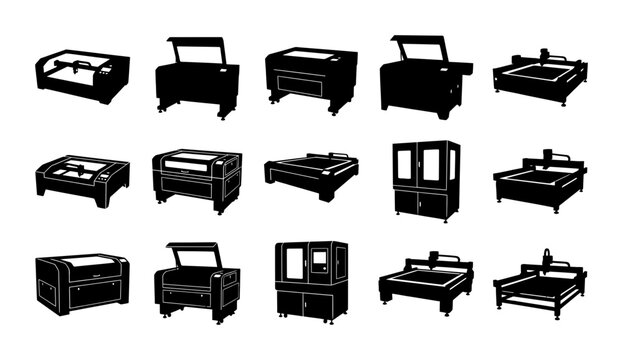 Set of various laser cutting and engraving machines
