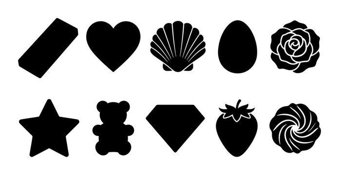 Collection of simple silhouette shapes on a white background