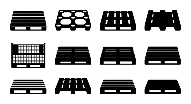 Industrial shipping and logistics flat and euro pallet icons