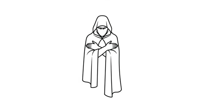 Person Wearing Hooded Cloak Standing.