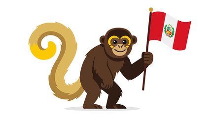 Cartoon monkey with a Peruvian flag, representing South American culture and wildlife © Lariss