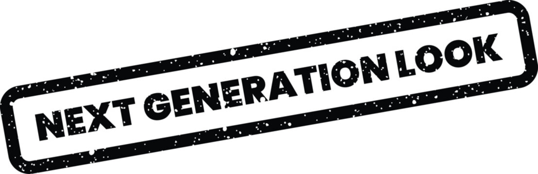 Next generation look rubber stamp text with grunge texture effect in a rectangular frame style