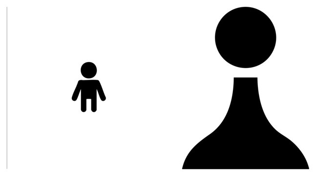 Stark black silhouette featuring a tiny tot alongside a towering parent shape. This simple human set depicts a little sprout and a giant guardian in a clean flat style.