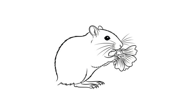 Cute mouse holding flower in mouth.