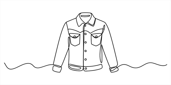 Minimalist continuous single line drawing of a denim jacket