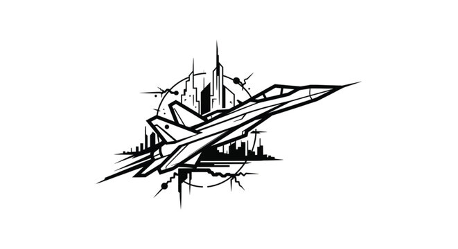 Airplane flying over city skyline fast.